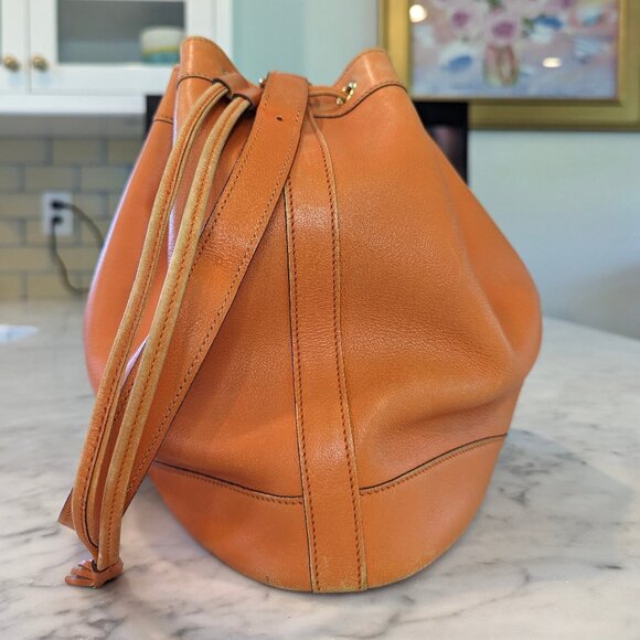 HERMES Vintage Market GM Shoulder Bag Orange Gulliver Leather Circle M 1983 RARE - Picture 5 of 16